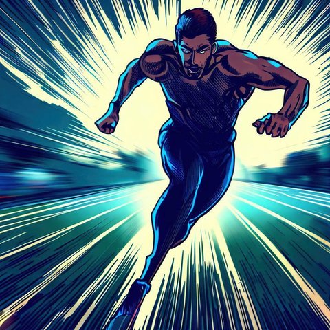 A person sprinting on a track with explosive speed - Comic book style
