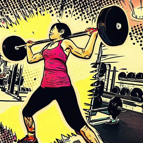 A person lifting weights at the gym - Comic book style
