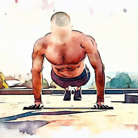 Bodyweight exercises on a rooftop - Watercolor style
