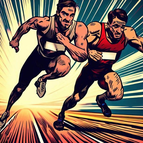 Competitive sprinting on a track - Comic book style