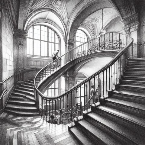 Staircase workout in an old building - Pencil drawing style