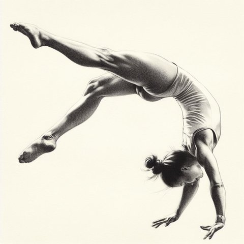 A gymnast mid-air flip - Pencil drawing style