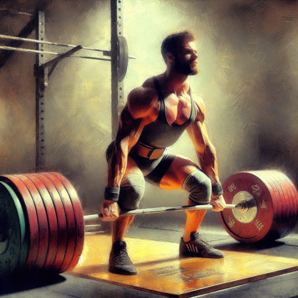 A powerlifter setting a personal record - Oil painting style