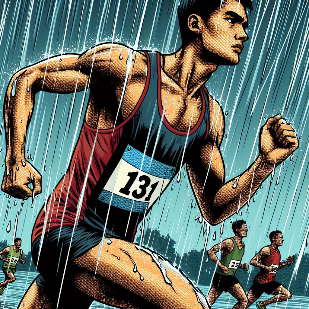 A runner in a rain-soaked race - Pop art style
