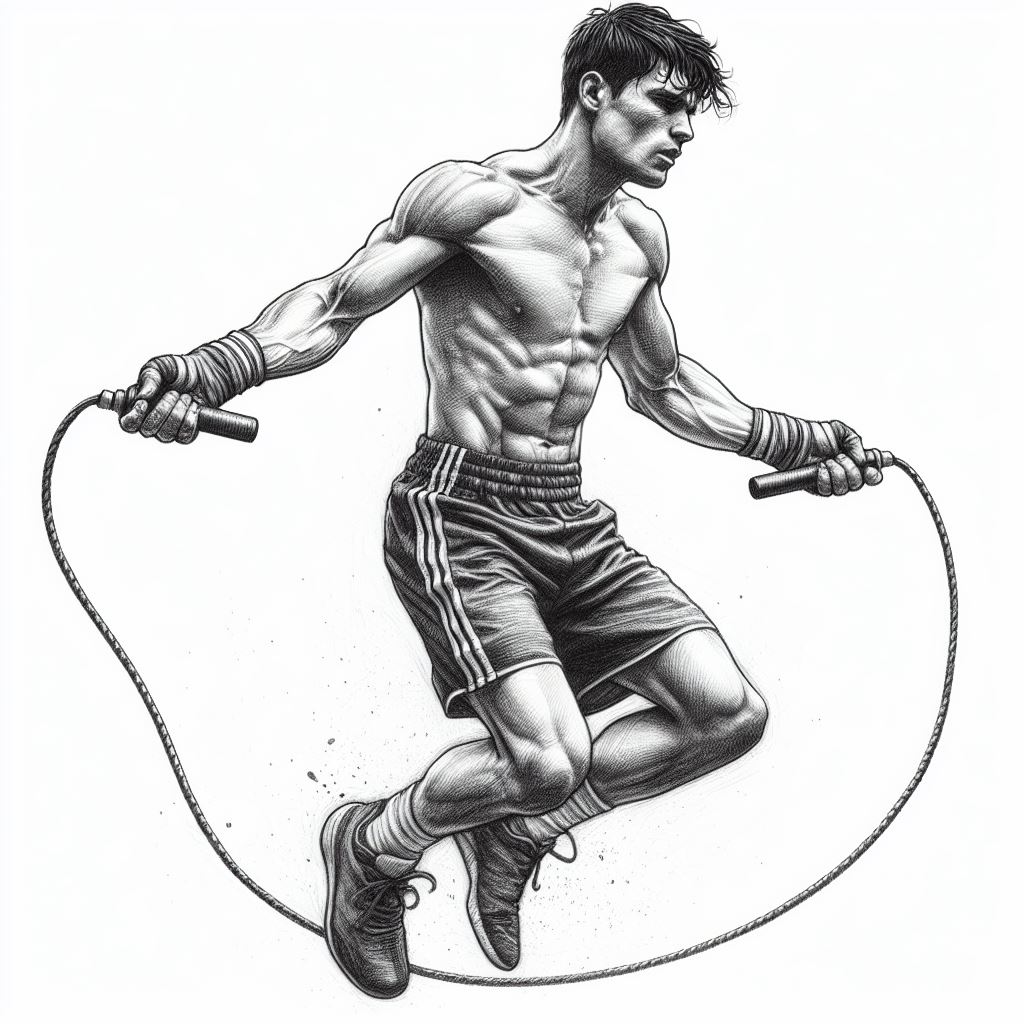 A boxer training with a jump rope - Pencil drawing style