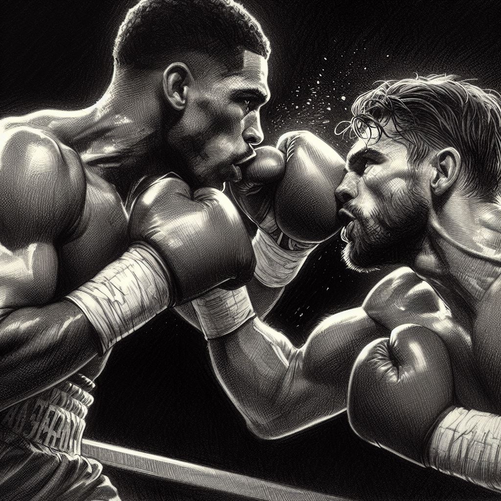 A boxer in the heat of a title fight - Pencil drawing style
